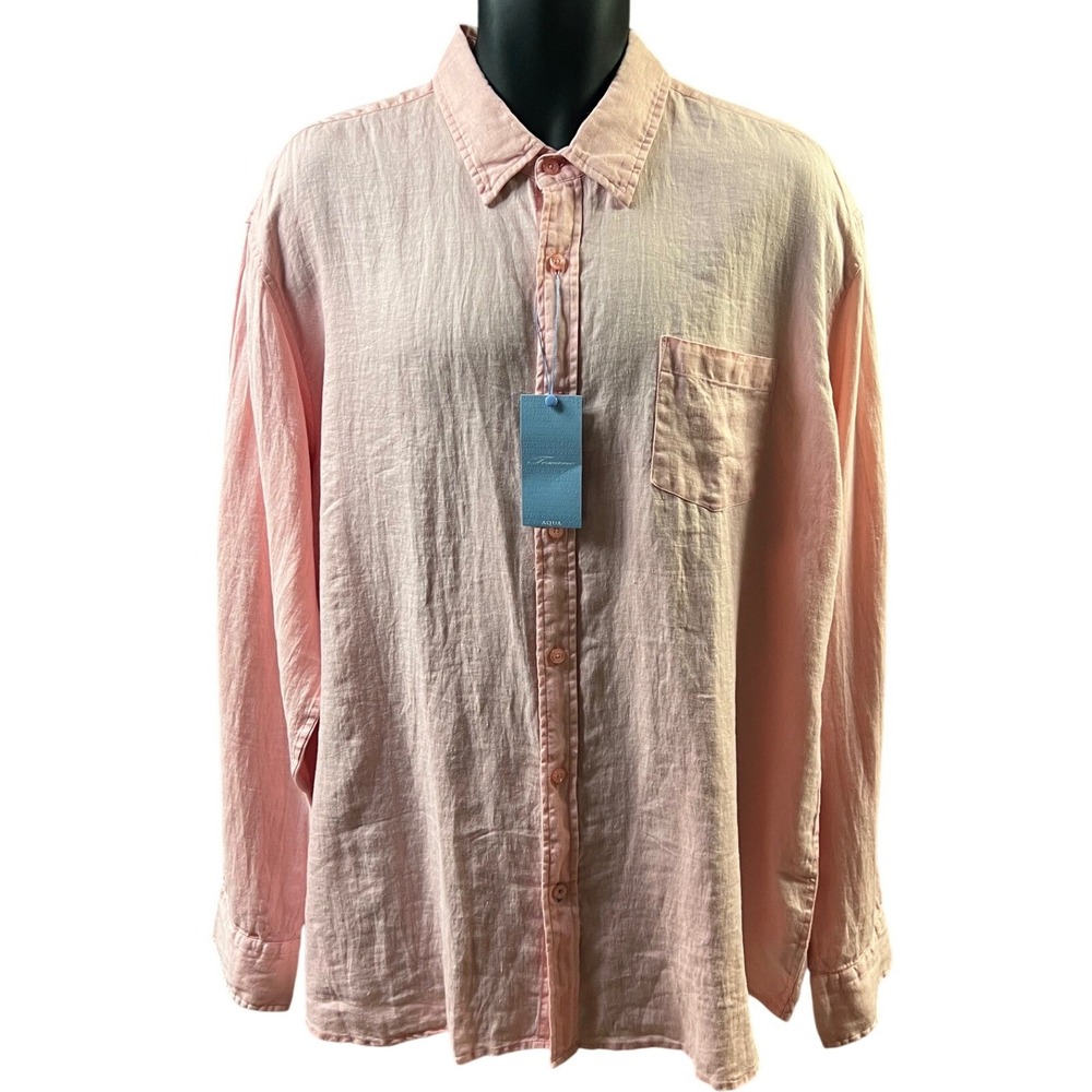 Patrick Assaraf Mens Pink‎ Linen Long Sleeve Button Up Shirt Style 44A13W57 XXL